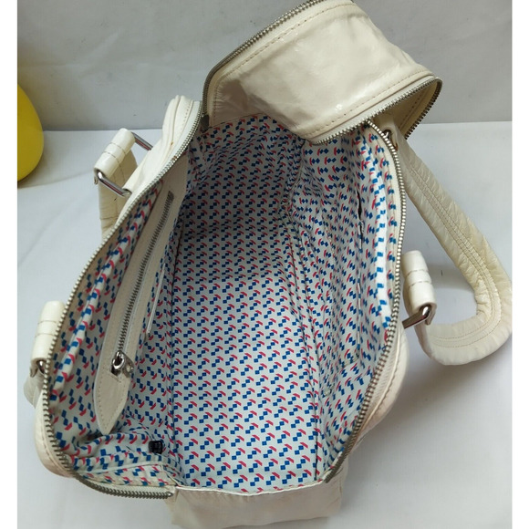 Marc By Marc Jacobs Ivory Patent Leather Pocket Dual Zipper Closure Satchel Bag - Picture 8 of 16